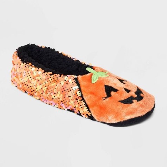 Hyde & EEK! Boutique Pumpkin Flip Sequin Pull-On Slipper Socks with Grippers - Picture 2 of 10